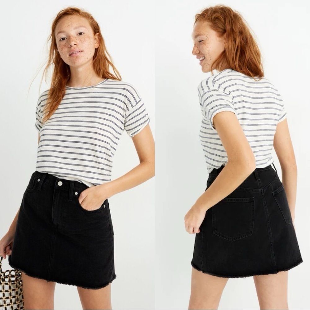 Madewell Black Rigid Denim A Line Mini Denim Skirt Size 8